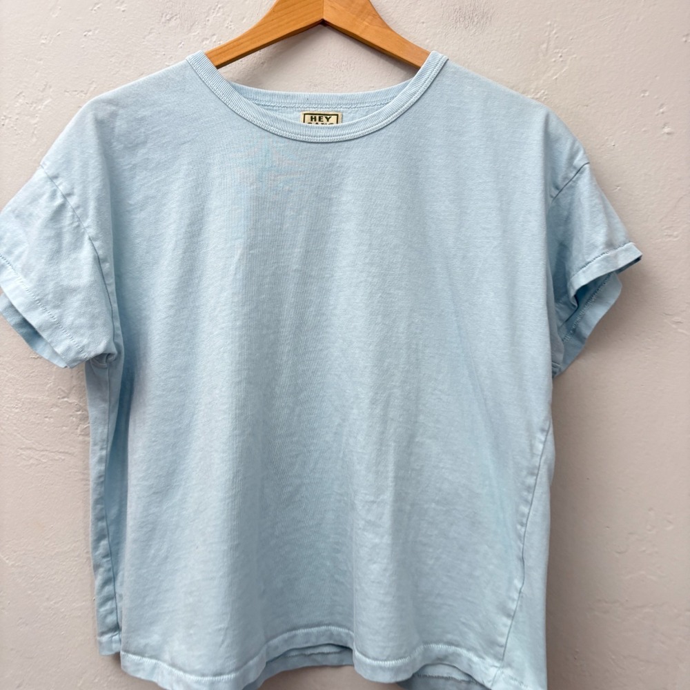 Hey Gang Boxy T Shirt Women Size 2 Light Blue Short Sleeve Flaw - Picture 2 of 11